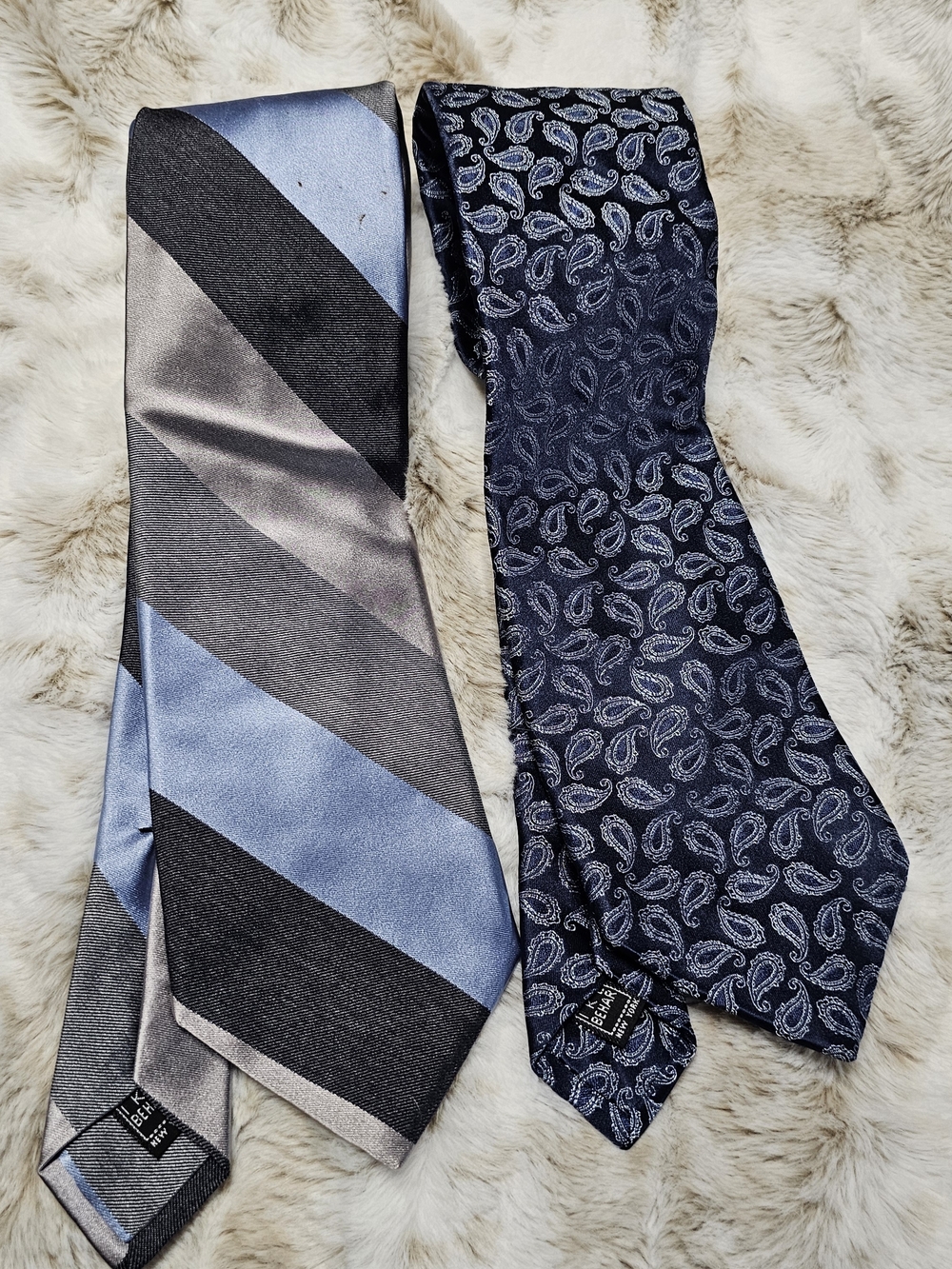 Ike Behar New York Silk Tie Duo Blue Paisley & Stripe‎ Designer Bundle office